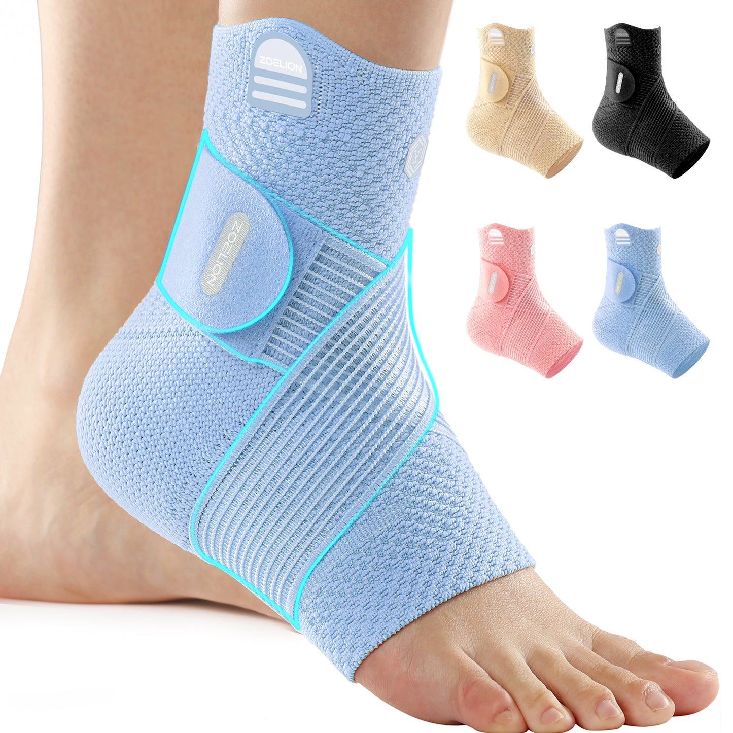 ZOELION Ankle Brace Compression Support with Removable Fishnet Strap, 3D Knit Plantar Fasciitis Relief Achilles Tendonitis Brace, Ankle Compression Sleeve for Pain Relief & Injury Healing
