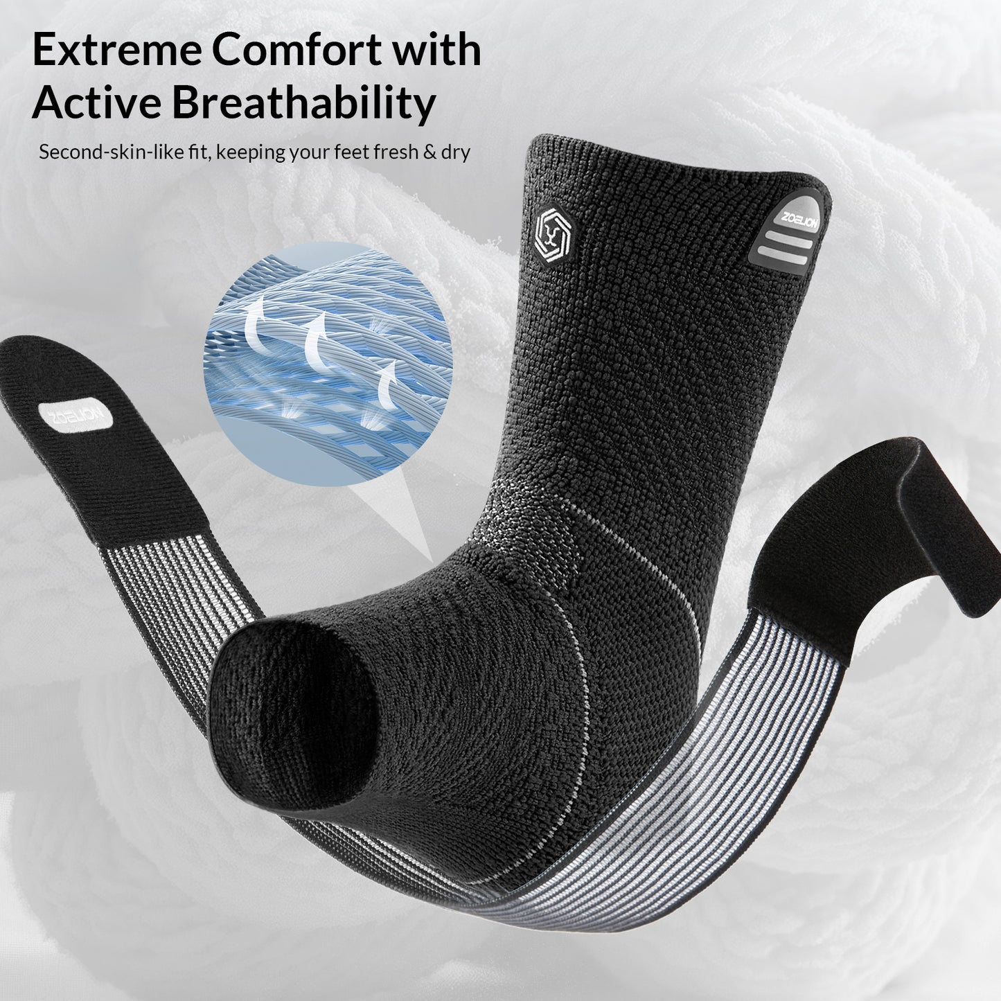 ZOELION Ankle Brace Compression Support with Removable Fishnet Strap, 3D Knit Plantar Fasciitis Relief Achilles Tendonitis Brace, Ankle Compression Sleeve for Pain Relief & Injury Healing