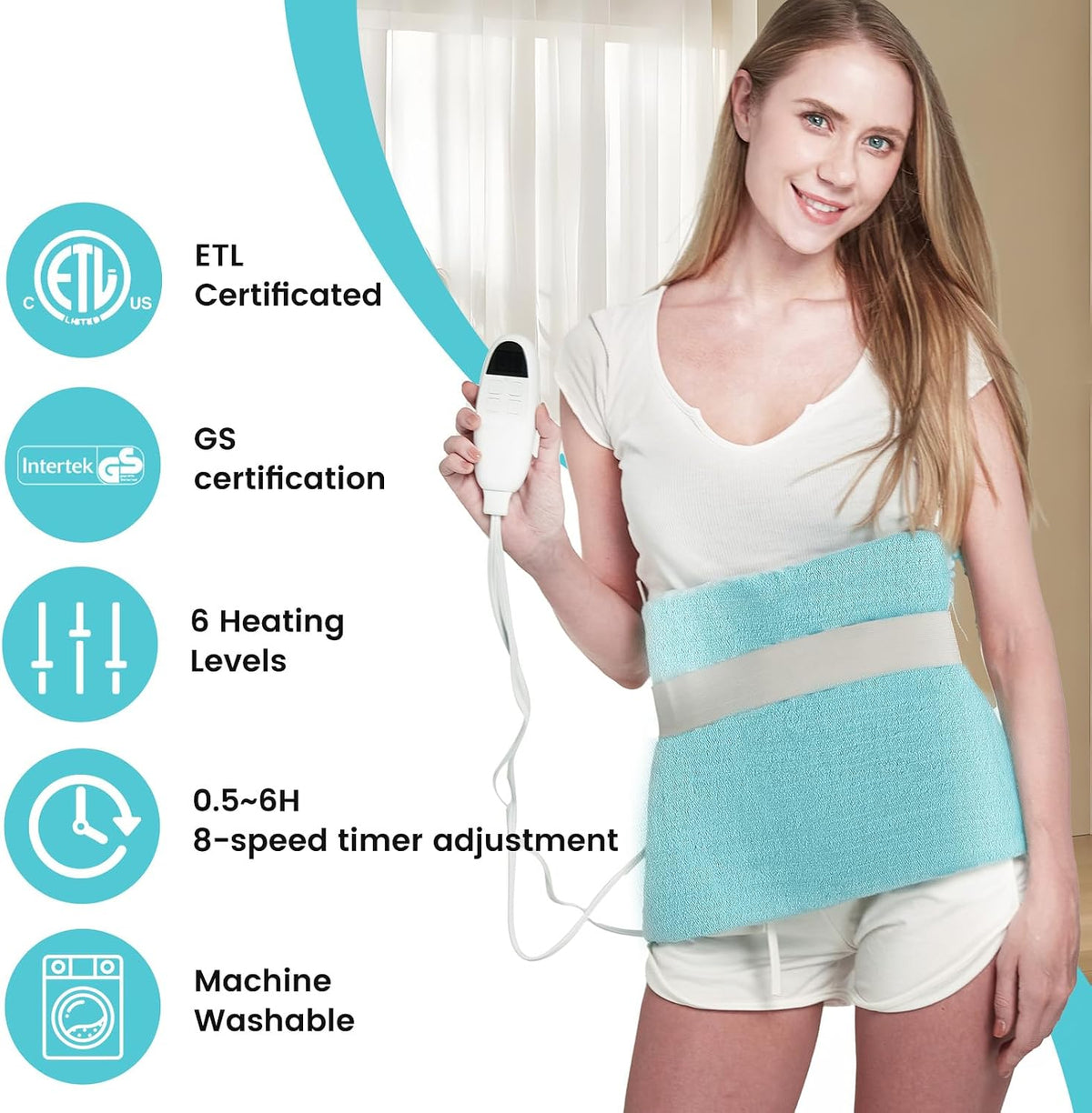 Zoelion 24"x12" Heating Pad, 6 Heat Settings & 2 Hours Auto Shut-off,Heating Pads for Cramps,Back,Neck,Leg and Shoulders,Green
