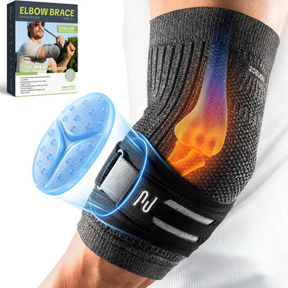 ZOELION 2X Support Tennis Elbow Brace with Targeted Gel-Pad Strap, Elbow Compression Sleeve & Counterforce Arm Band for Tendonitis, Tennis/Golfers, Weightlifting