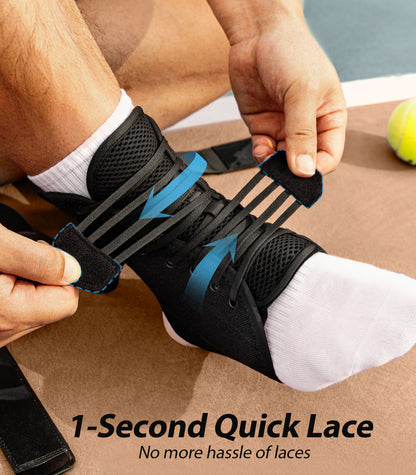Quick Lace Up Ankle Brace with Side Stabilizing Pads, Slim Fit Ankle Support Brace, Adjustable & Breathable Ankle Support for Men Women, Ankle Stabilizer for Sprain,Injury Recovery,Sports