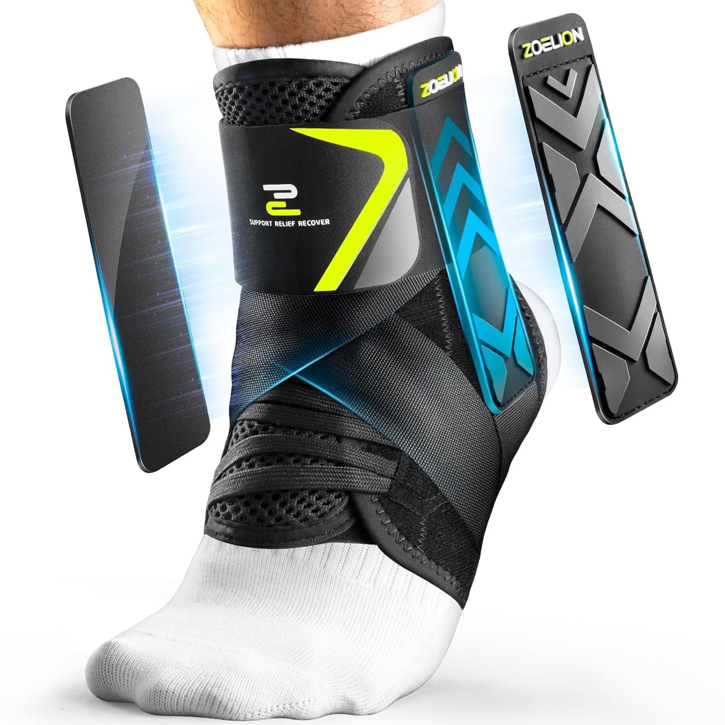 Quick Lace Up Ankle Brace with Side Stabilizing Pads, Slim Fit Ankle Support Brace, Adjustable & Breathable Ankle Support for Men Women, Ankle Stabilizer for Sprain,Injury Recovery,Sports