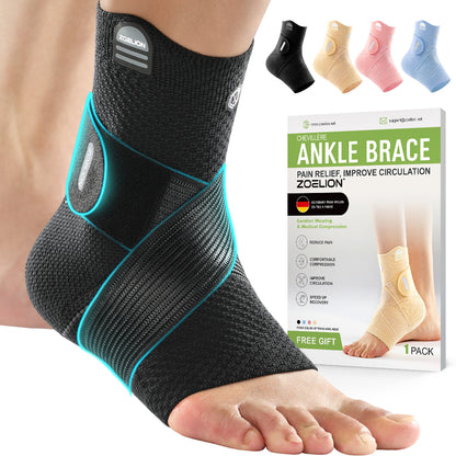 ZOELION Ankle Brace Compression Support with Removable Fishnet Strap, 3D Knit Plantar Fasciitis Relief Achilles Tendonitis Brace, Ankle Compression Sleeve for Pain Relief & Injury Healing