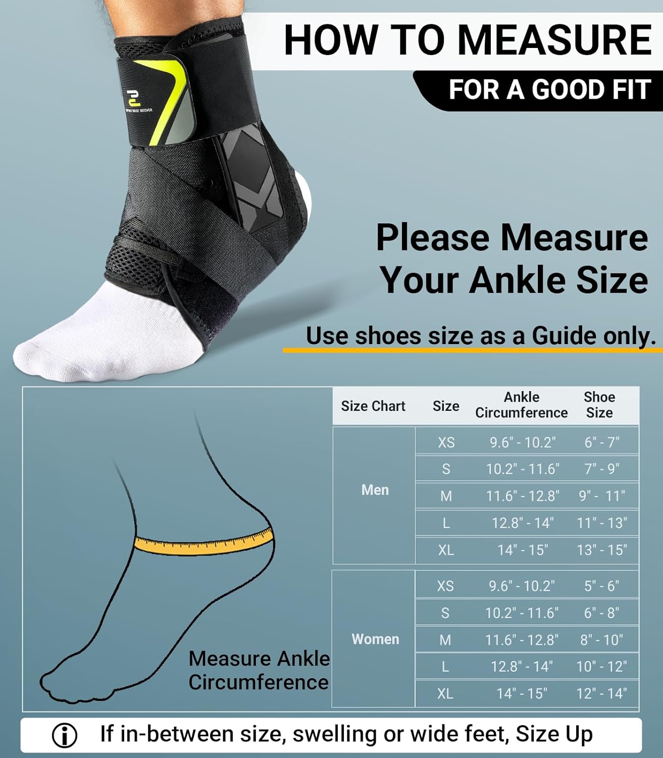 Quick Lace Up Ankle Brace with Side Stabilizing Pads, Slim Fit Ankle Support Brace, Adjustable & Breathable Ankle Support for Men Women, Ankle Stabilizer for Sprain,Injury Recovery,Sports
